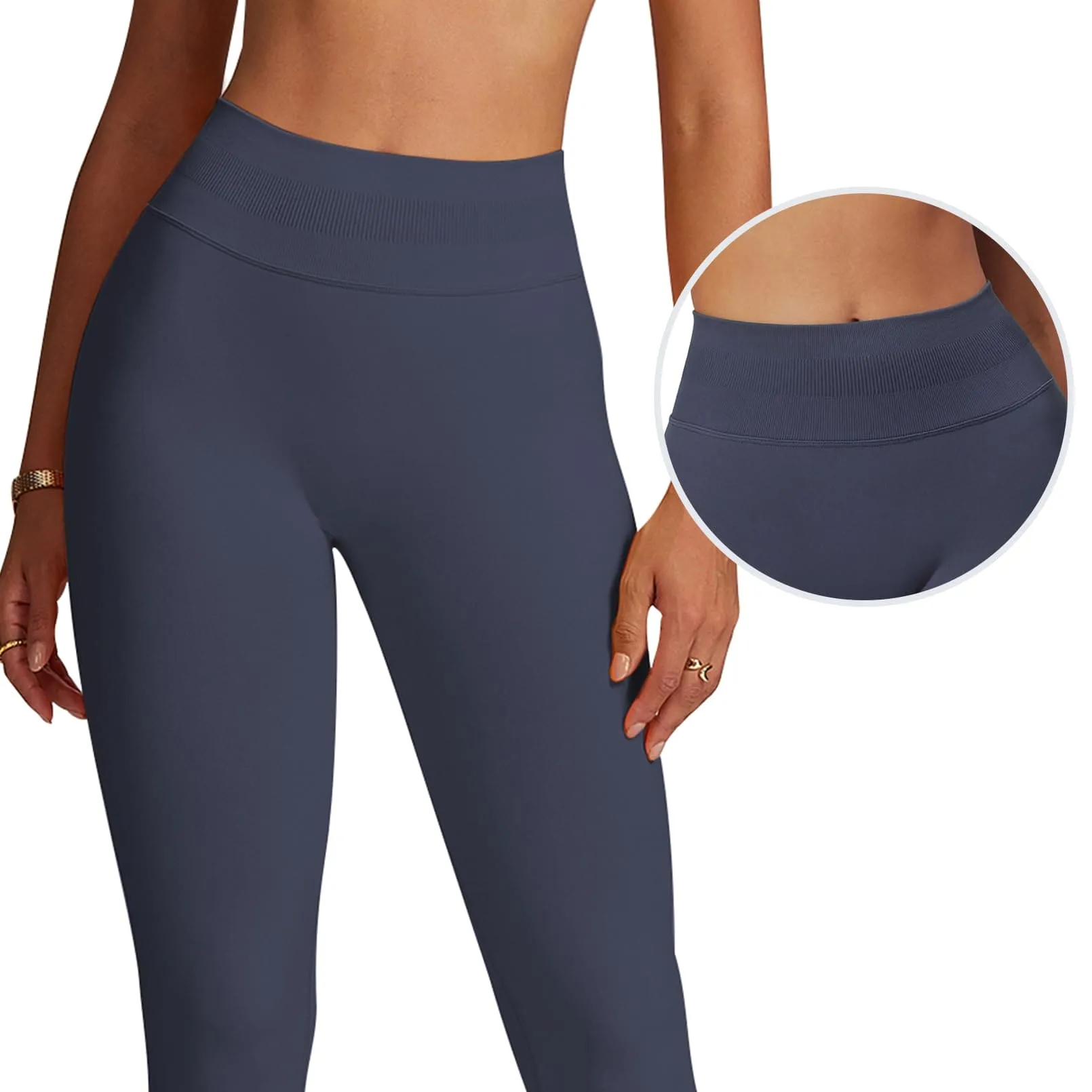 Impact Leggings for Women Seamless Workout Yoga Pants Hidden Scrunch Butt Tummy Control Gym Leggings Mid Low Waist 25" Slate Gray