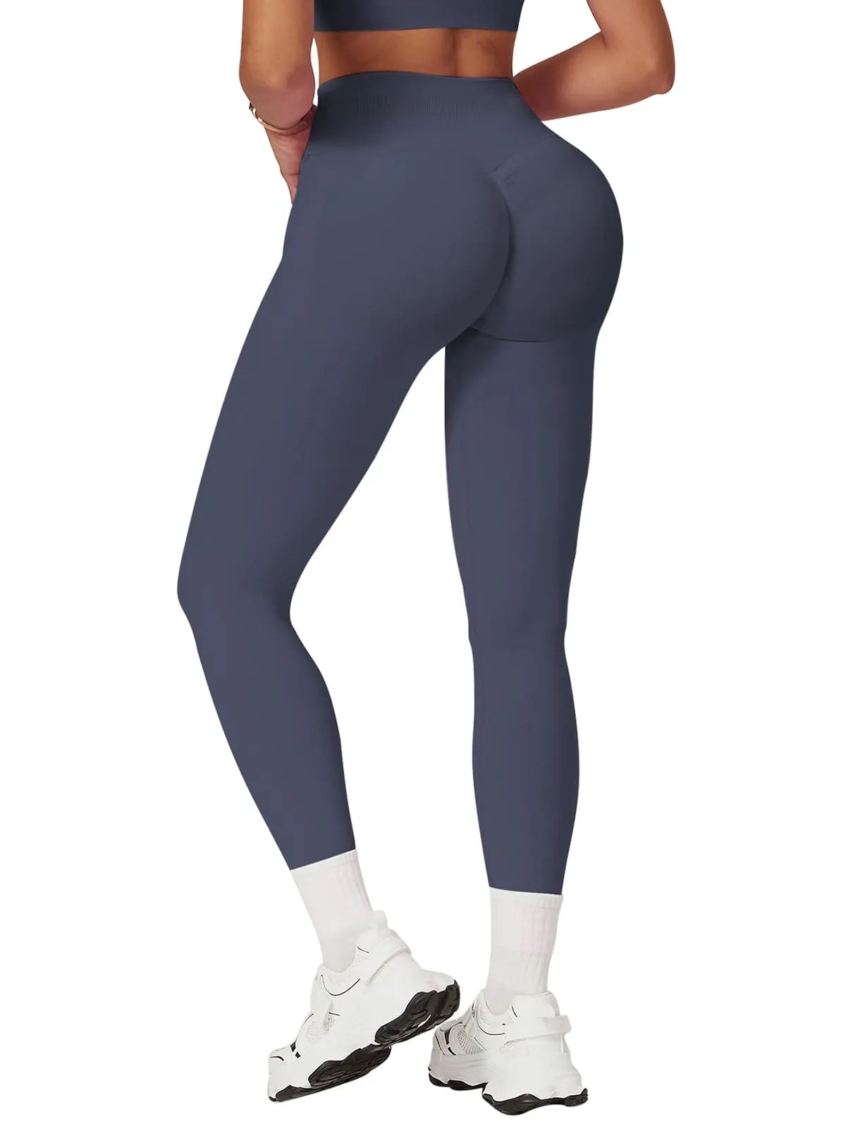 Impact Leggings for Women Seamless Workout Yoga Pants Hidden Scrunch Butt Tummy Control Gym Leggings Mid Low Waist 25" Slate Gray