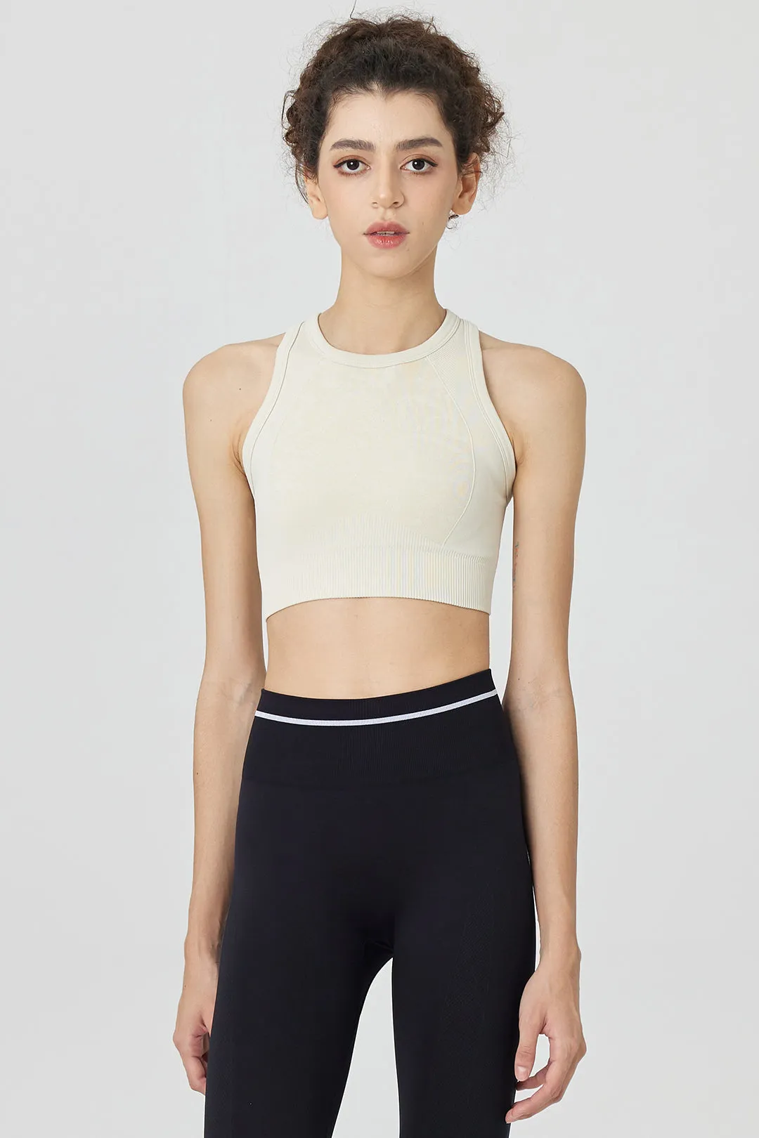 Jacquard Seamless Knit Sports Bra with Built-in Cups