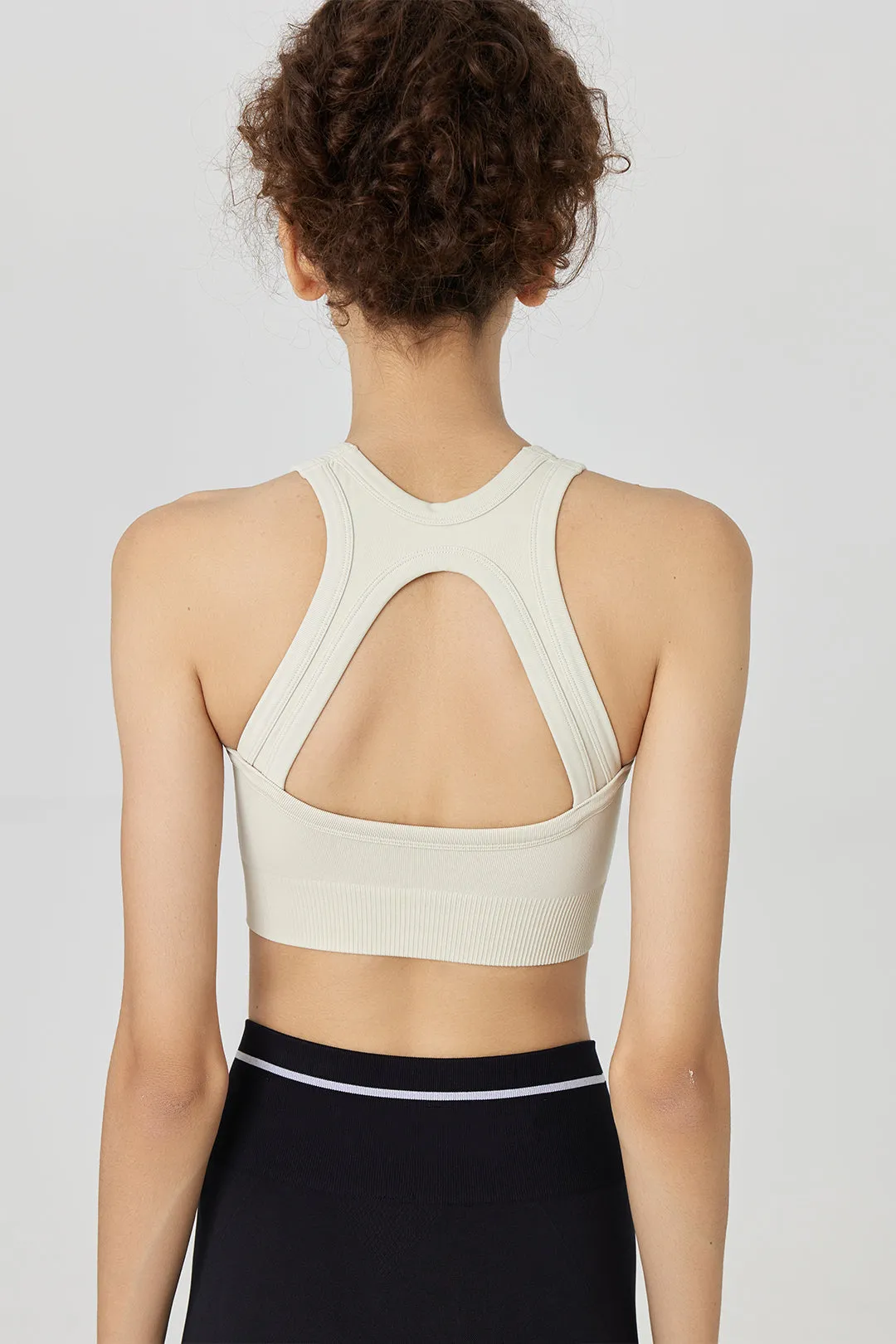 Jacquard Seamless Knit Sports Bra with Built-in Cups