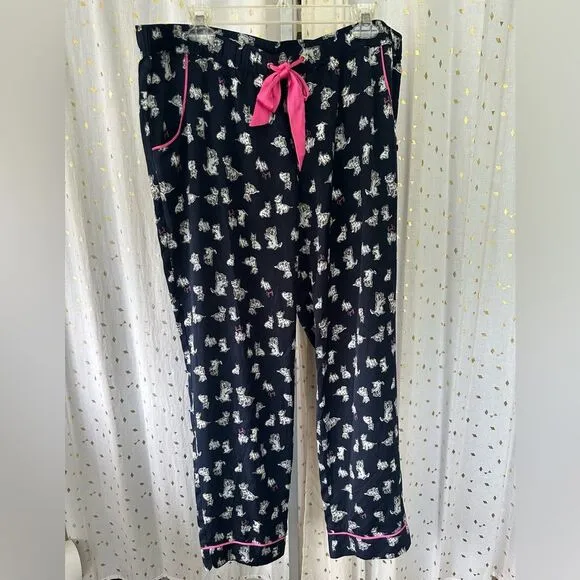 Juicy Couture Dog Print Pajama PJ Set Button Down Elastic Drawstring Waist XL