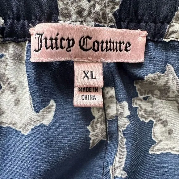 Juicy Couture Dog Print Pajama PJ Set Button Down Elastic Drawstring Waist XL
