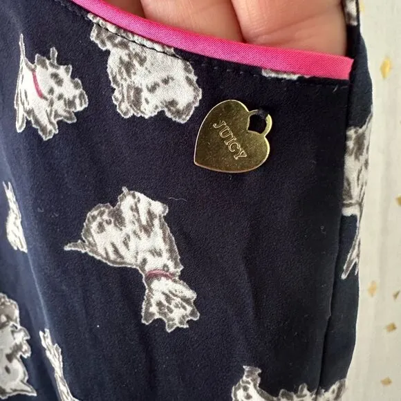 Juicy Couture Dog Print Pajama PJ Set Button Down Elastic Drawstring Waist XL