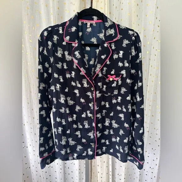 Juicy Couture Dog Print Pajama PJ Set Button Down Elastic Drawstring Waist XL
