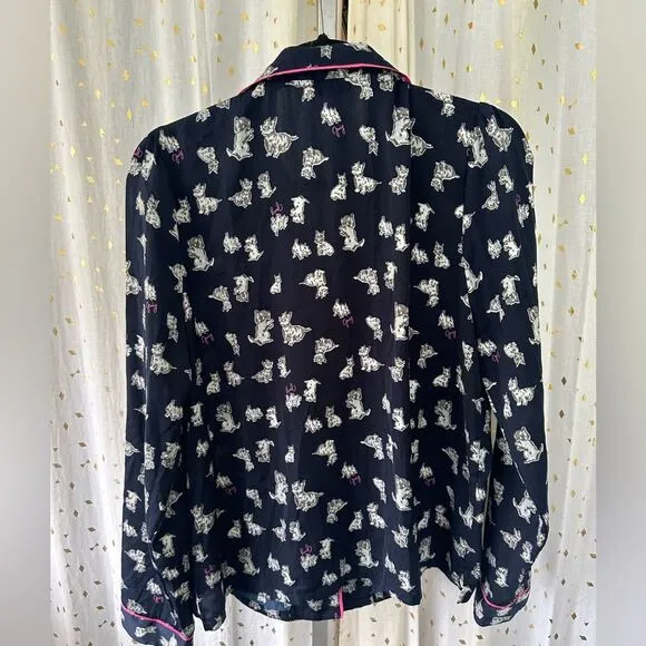 Juicy Couture Dog Print Pajama PJ Set Button Down Elastic Drawstring Waist XL