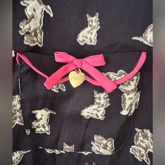 Juicy Couture Dog Print Pajama PJ Set Button Down Elastic Drawstring Waist XL