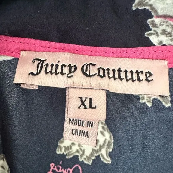 Juicy Couture Dog Print Pajama PJ Set Button Down Elastic Drawstring Waist XL