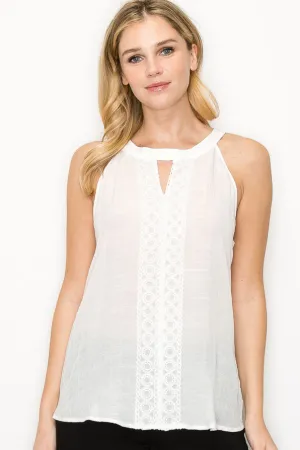 Keyhole Cleo Neck Crochet Trim Sleeveless Top