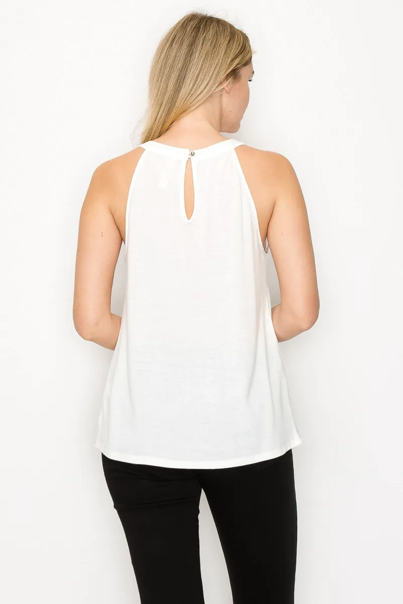 Keyhole Cleo Neck Crochet Trim Sleeveless Top