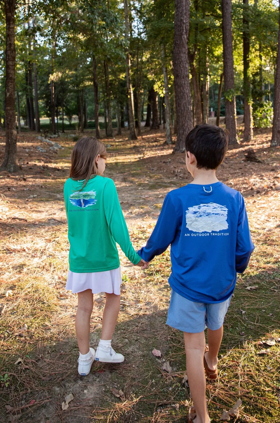 Kids Pro Performance Long Sleeve Fishing T-shirt in Set Sail Navy Beach Driftwood