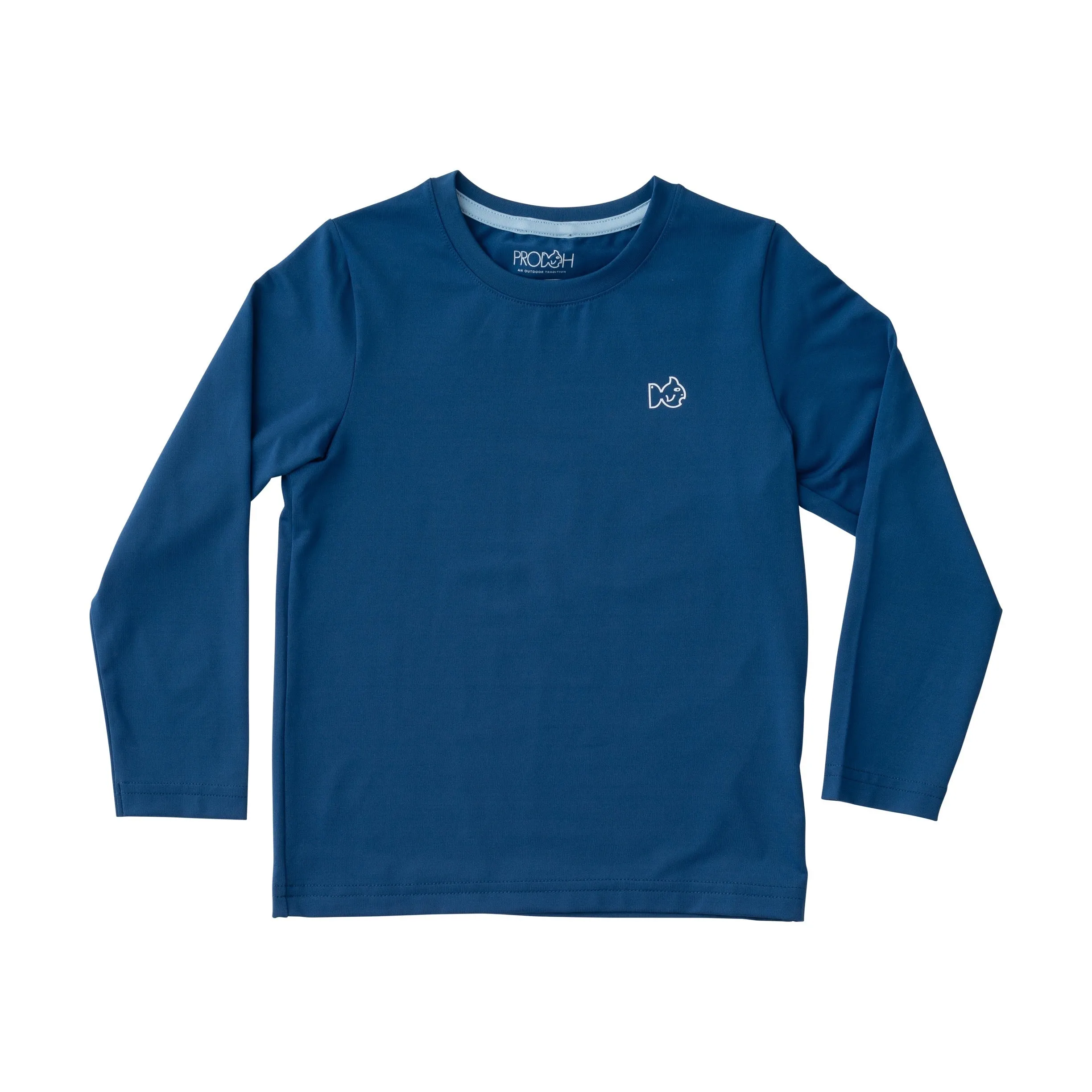 Kids Pro Performance Long Sleeve Fishing T-shirt in Set Sail Navy Beach Driftwood