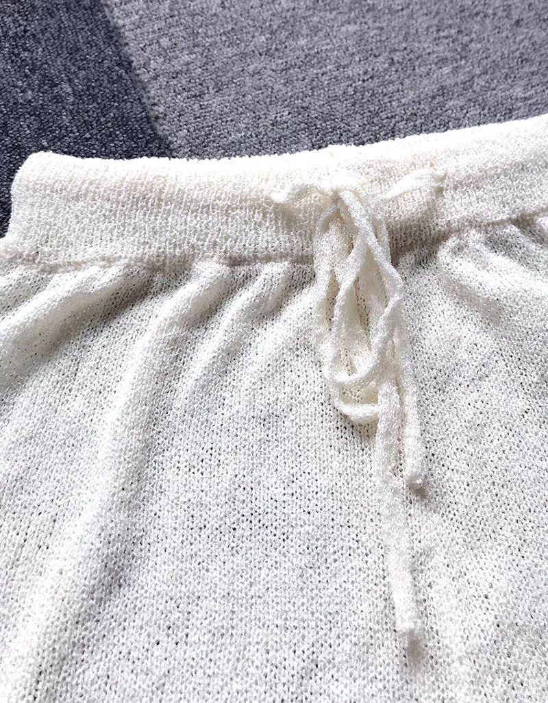 Knitting Hollowed-out Lace-up Shorts Backless Vest Two-piece Set