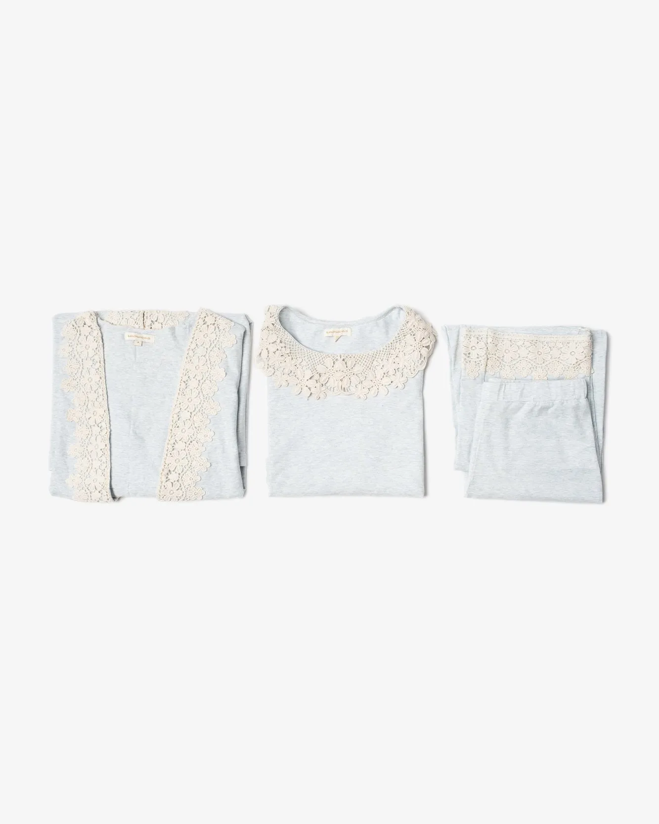 Lace Nursing Pajama Set (Pack of 3, top, pants & overshirt cardigan)