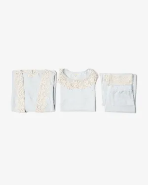 Lace Nursing Pajama Set (Pack of 3, top, pants & overshirt cardigan)