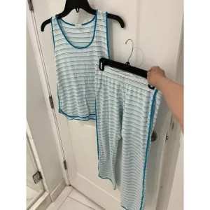 LAKE Pima Cotton Pajama Set Blue Striped Tank Top Pants Sz XS Loungewear