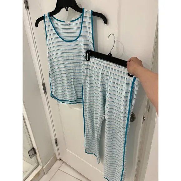 LAKE Pima Cotton Pajama Set Blue Striped Tank Top Pants Sz XS Loungewear
