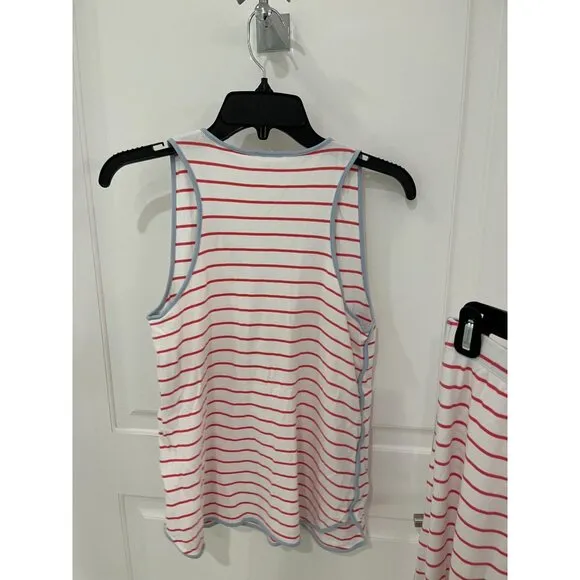 LAKE Pima Cotton Pajama Set Pink Striped Tank Top Pants Sz XS Loungewear
