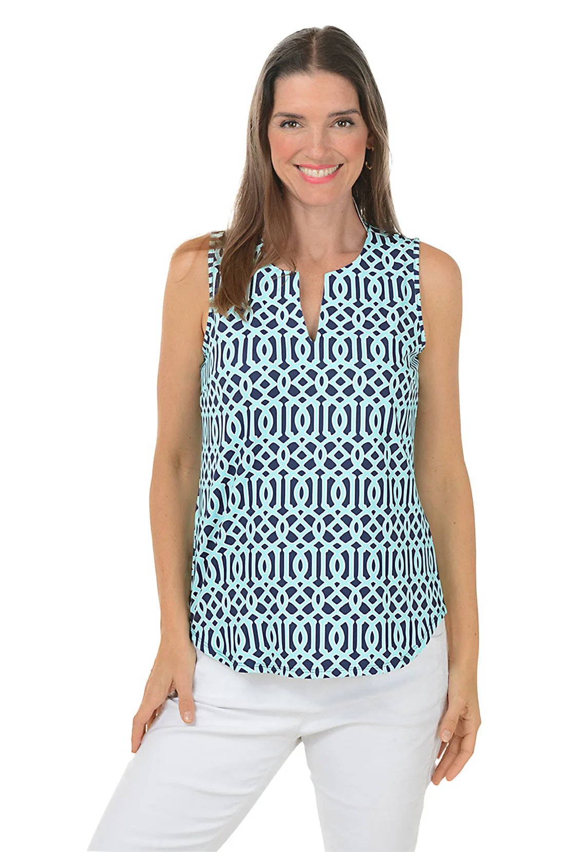Lattice UPF50  Split Neck Sleeveless Top