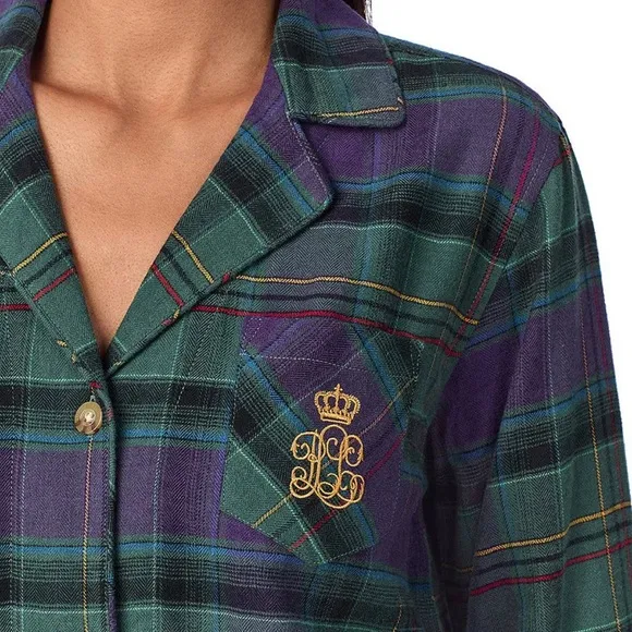 Lauren Ralph Lauren Women’s Brushed Twill Plaid Holiday Pajama Set, size Large