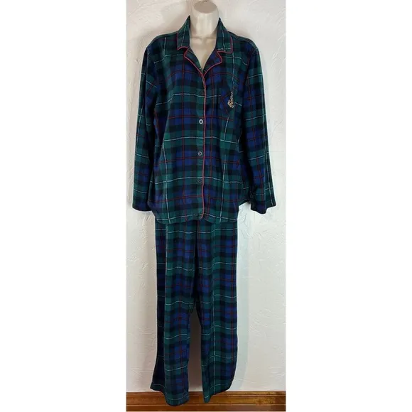 Lauren Ralph Lauren Women’s Brushed Twill Plaid Holiday Pajama Set, size Large