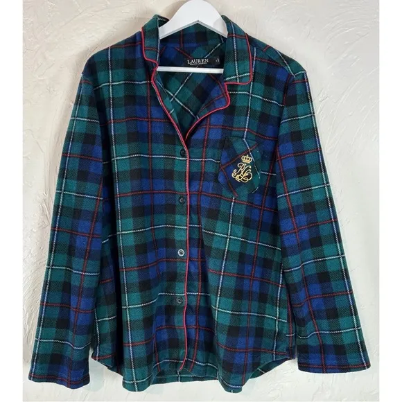 Lauren Ralph Lauren Women’s Brushed Twill Plaid Holiday Pajama Set, size Large