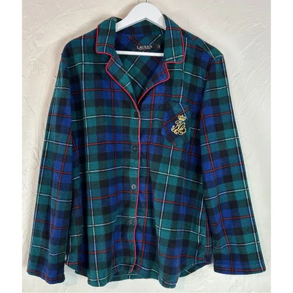 Lauren Ralph Lauren Women’s Brushed Twill Plaid Holiday Pajama Set, size Large