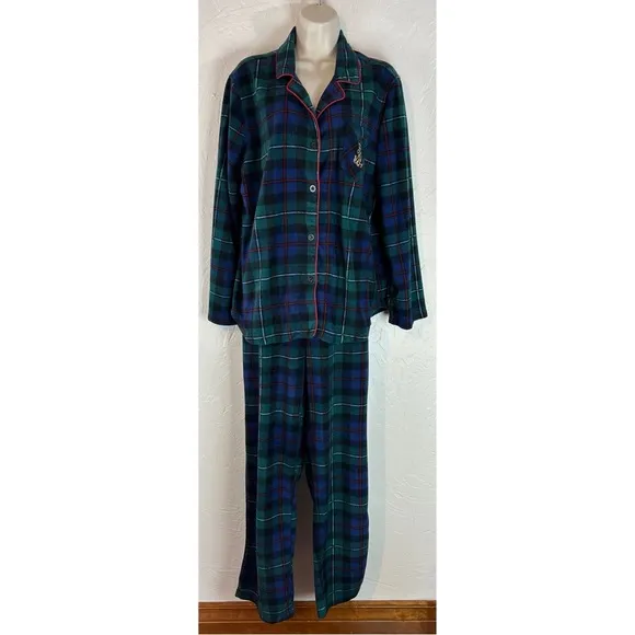 Lauren Ralph Lauren Women’s Brushed Twill Plaid Holiday Pajama Set, size Large