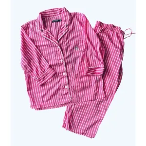 Lauren Ralph Lauren Women's Cotton Pink Capri Striped Pajama 2 Pc XL Loungewear