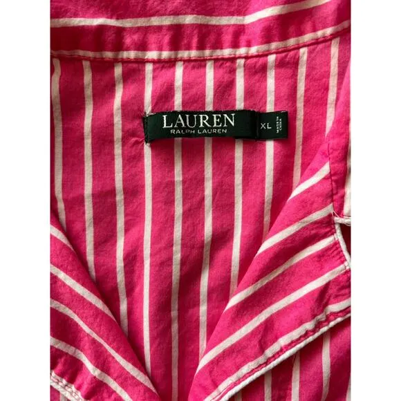 Lauren Ralph Lauren Women's Cotton Pink Capri Striped Pajama 2 Pc XL Loungewear