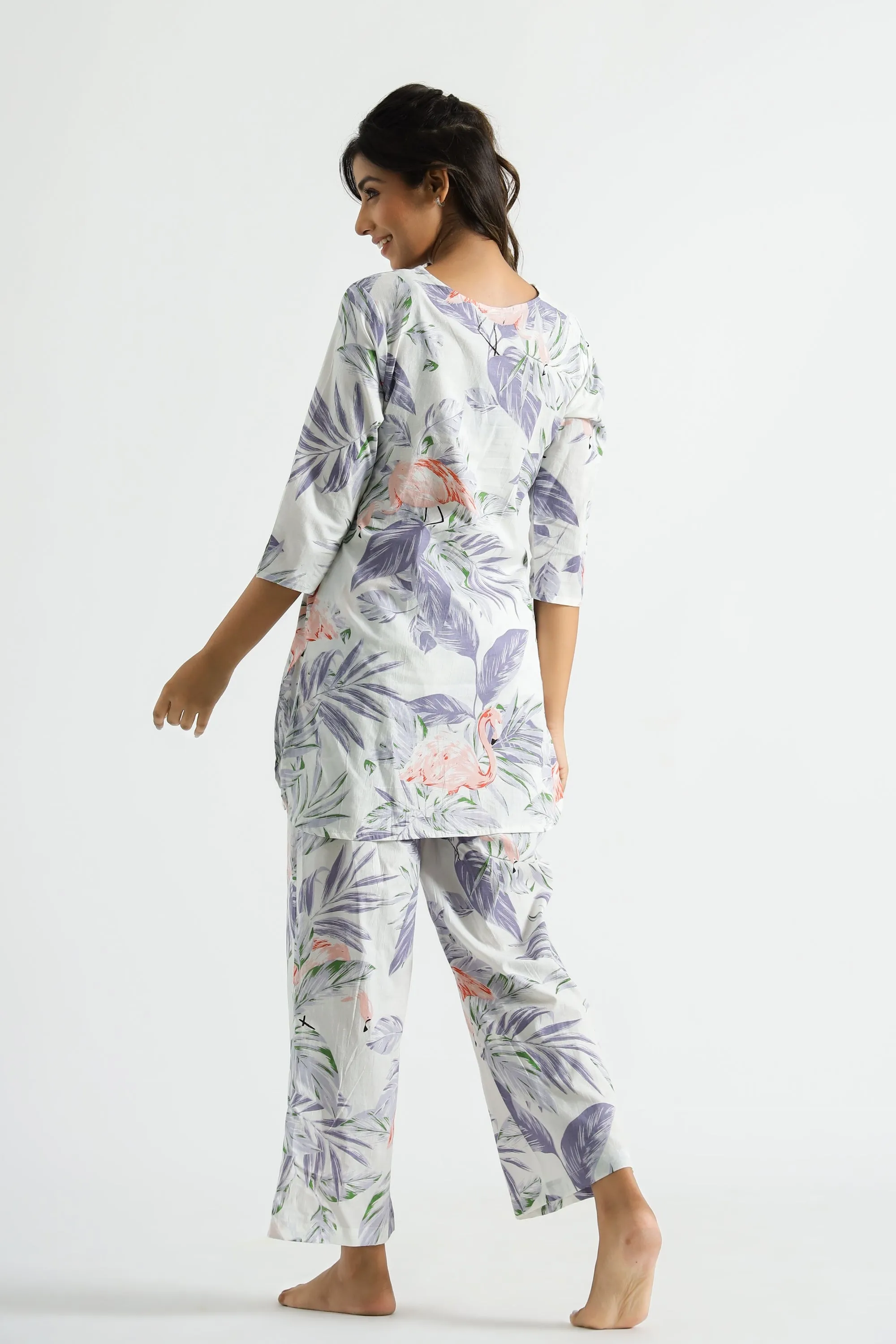 Lavender Flamingo Organic Printed Pure Cotton Loungewear Set