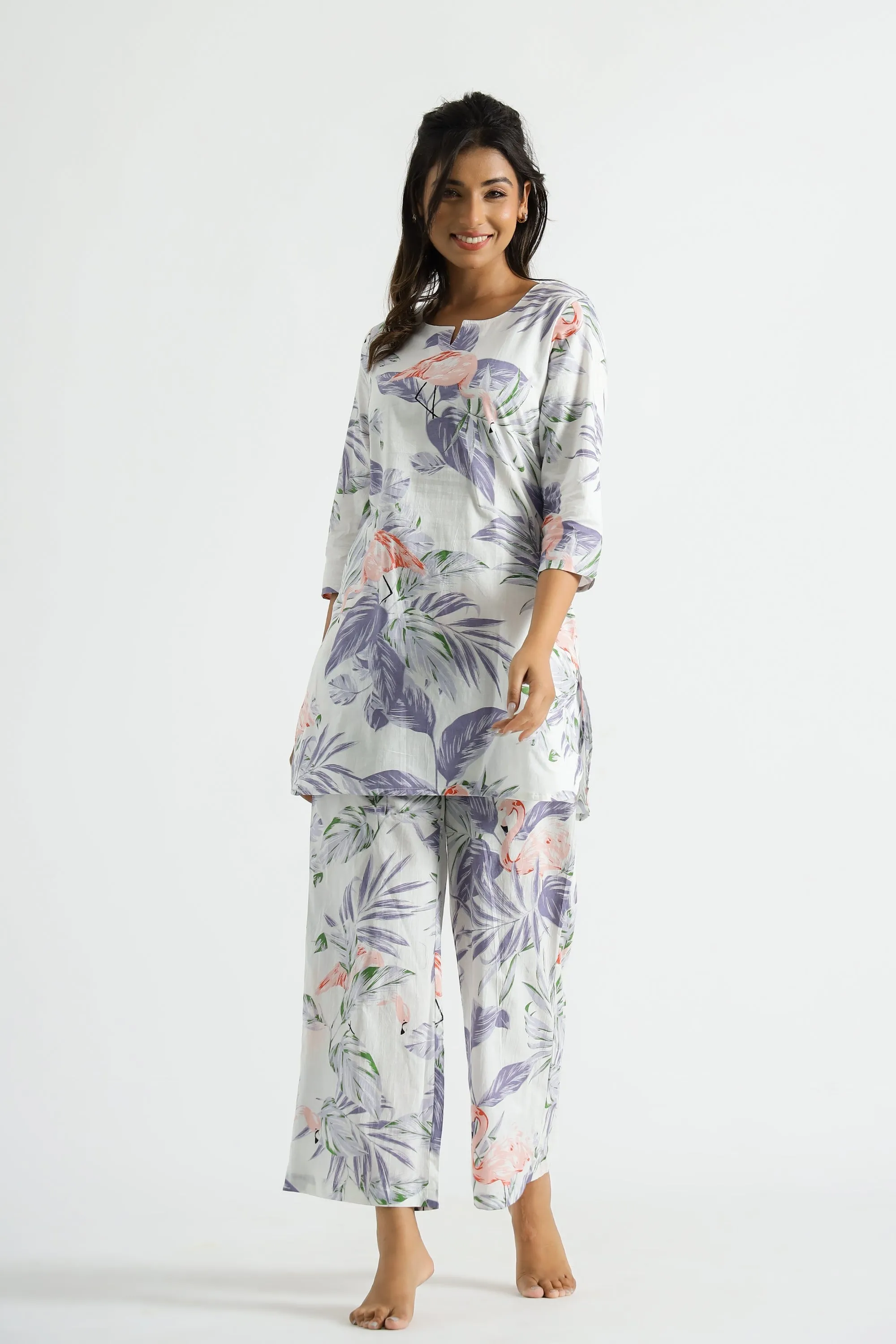 Lavender Flamingo Organic Printed Pure Cotton Loungewear Set