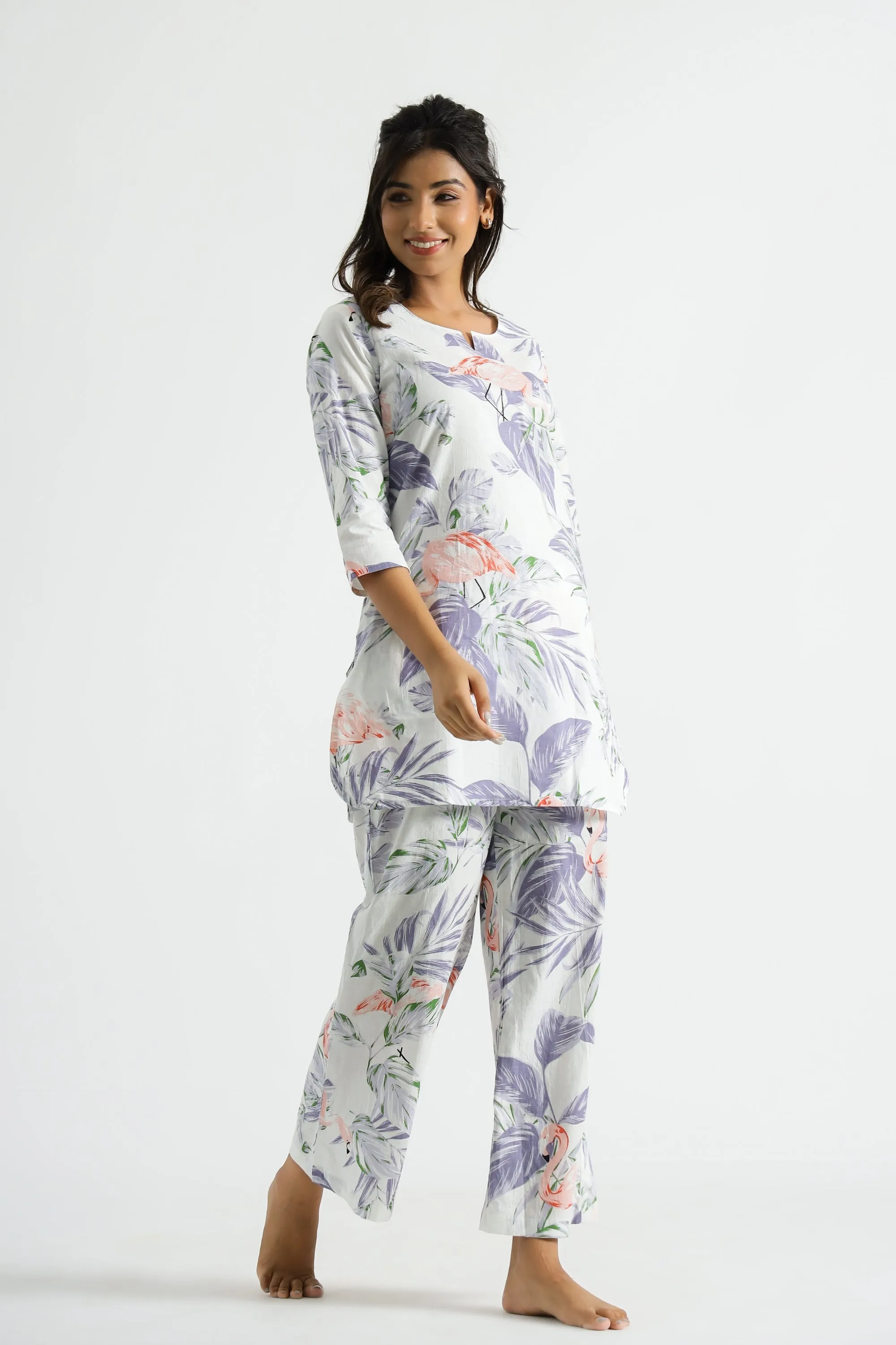 Lavender Flamingo Organic Printed Pure Cotton Loungewear Set
