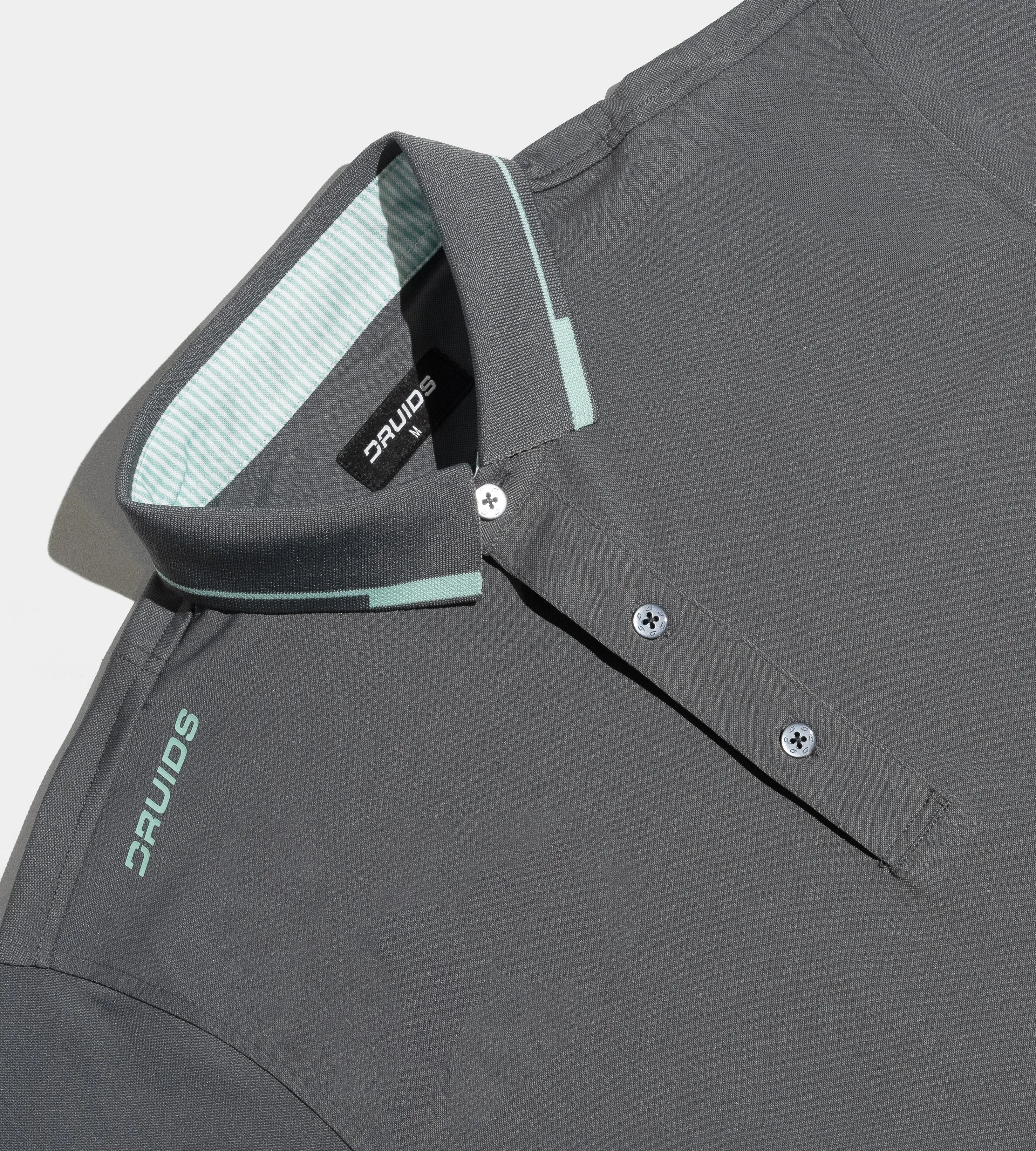 LEADER LONG SLEEVE POLO - CHARCOAL/MINT