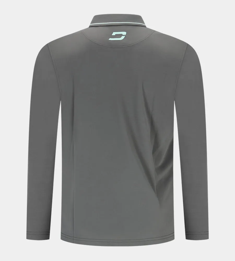 LEADER LONG SLEEVE POLO - CHARCOAL/MINT