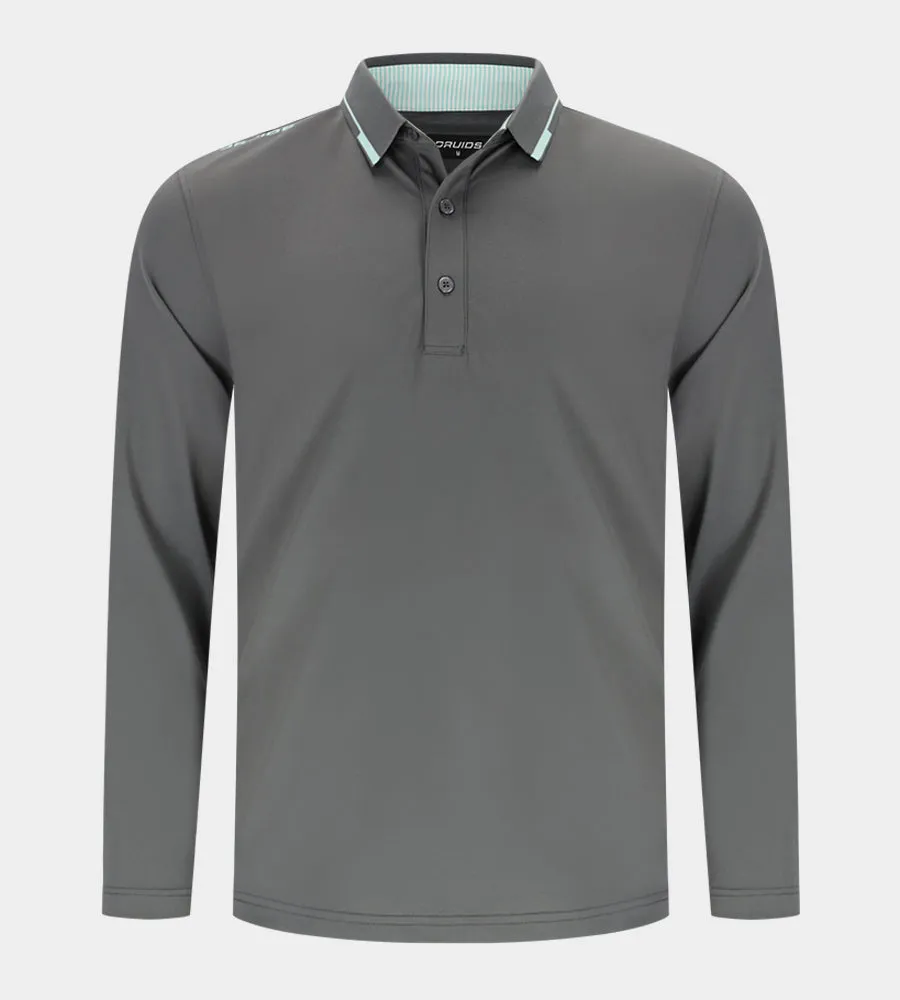 LEADER LONG SLEEVE POLO - CHARCOAL/MINT
