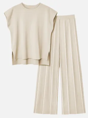 Lorena Round Neck Cap Sleeve Top and Pants Knit Set