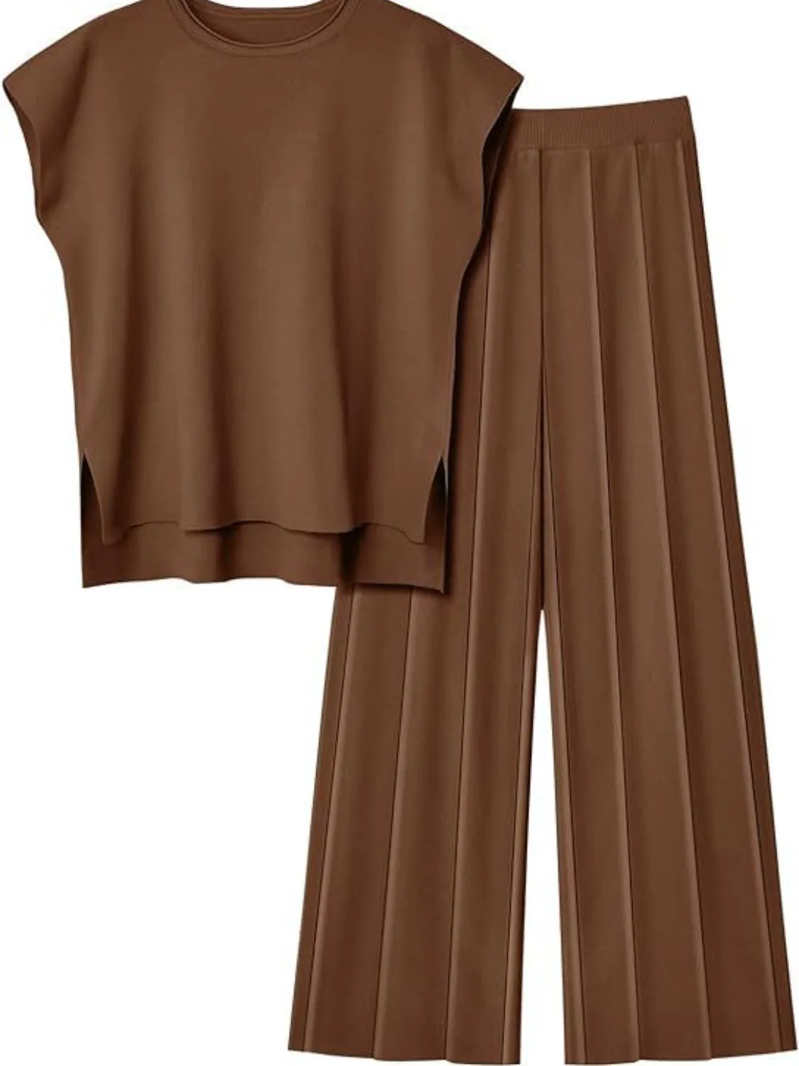 Lorena Round Neck Cap Sleeve Top and Pants Knit Set
