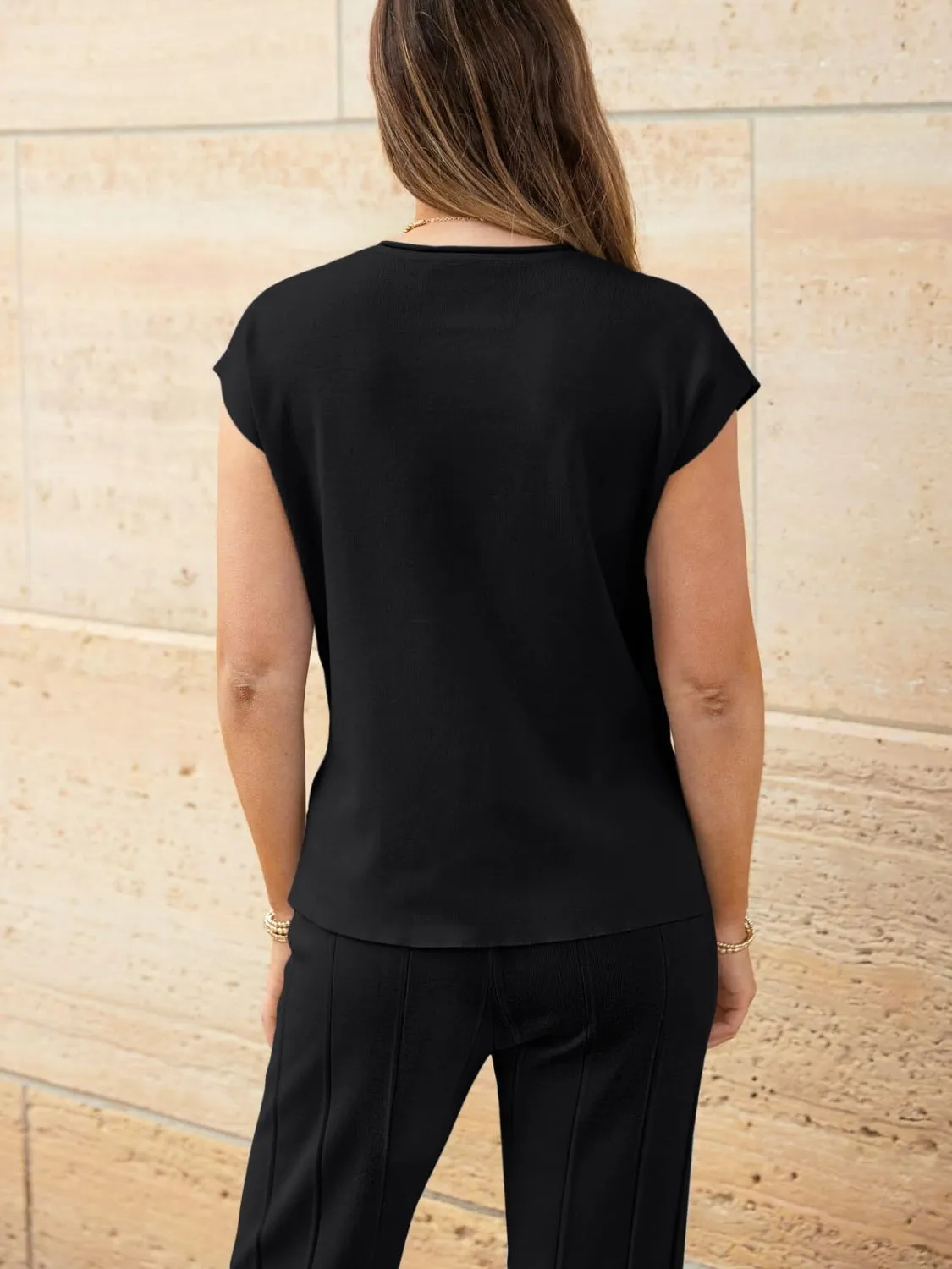 Lorena Round Neck Cap Sleeve Top and Pants Knit Set