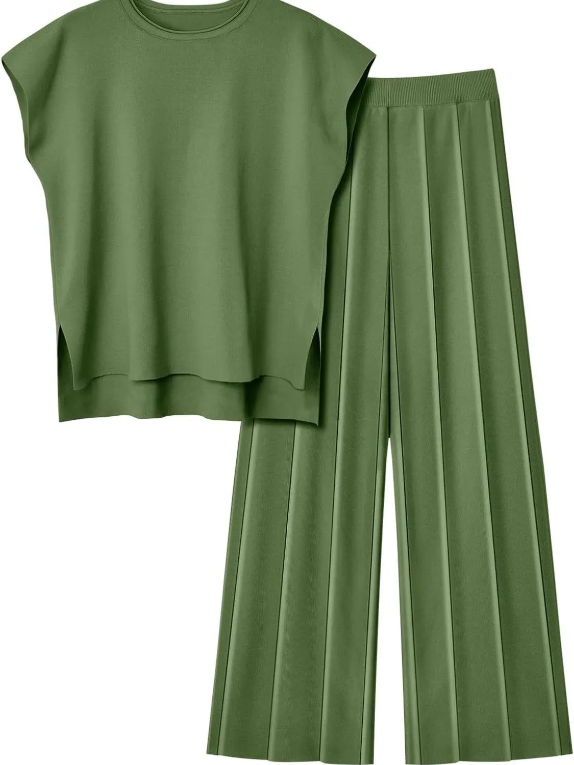 Lorena Round Neck Cap Sleeve Top and Pants Knit Set