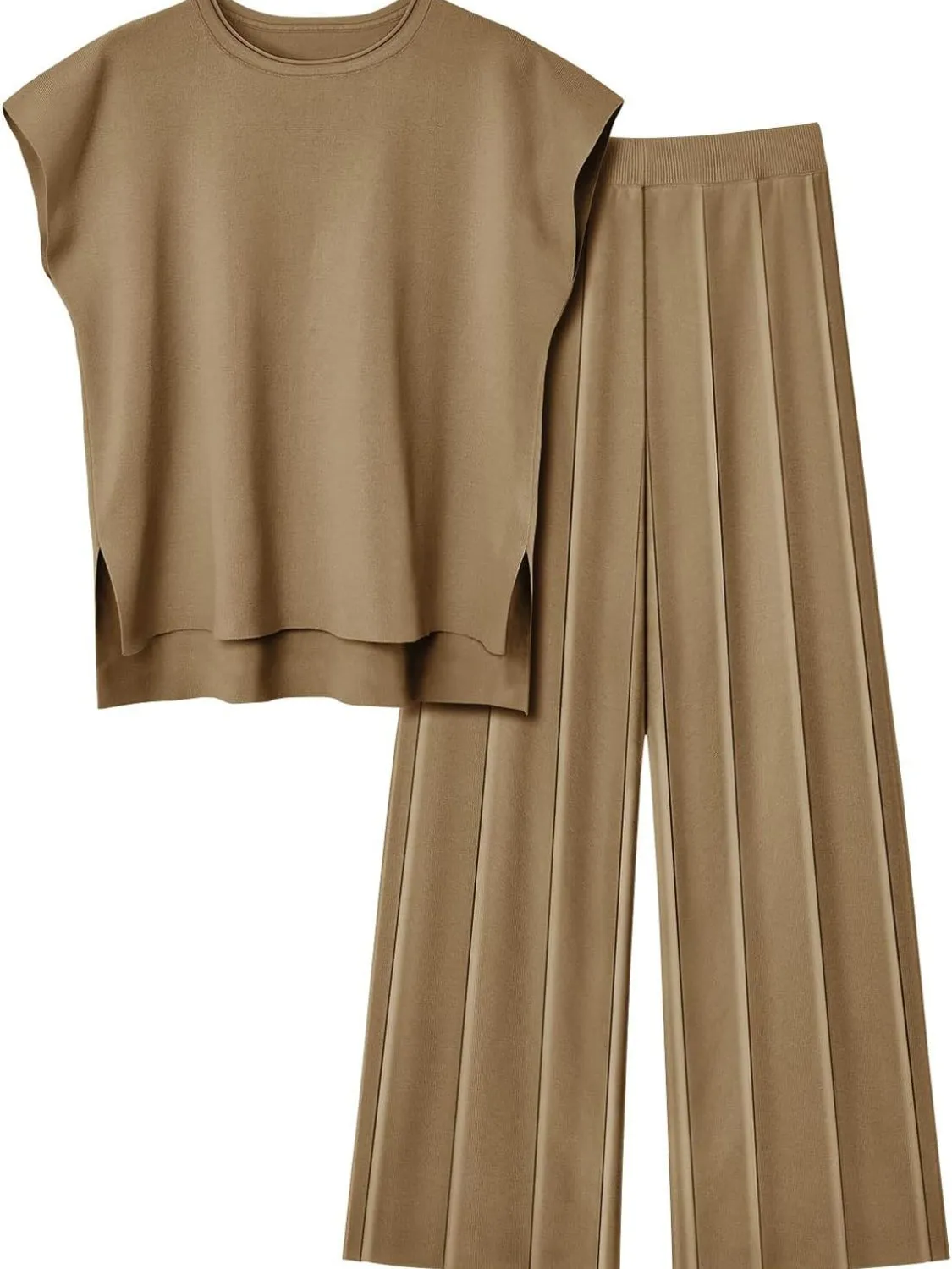 Lorena Round Neck Cap Sleeve Top and Pants Knit Set