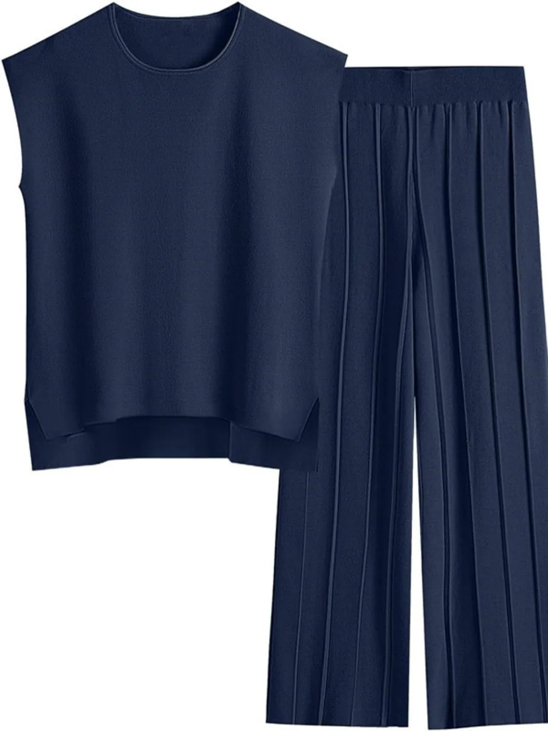 Lorena Round Neck Cap Sleeve Top and Pants Knit Set