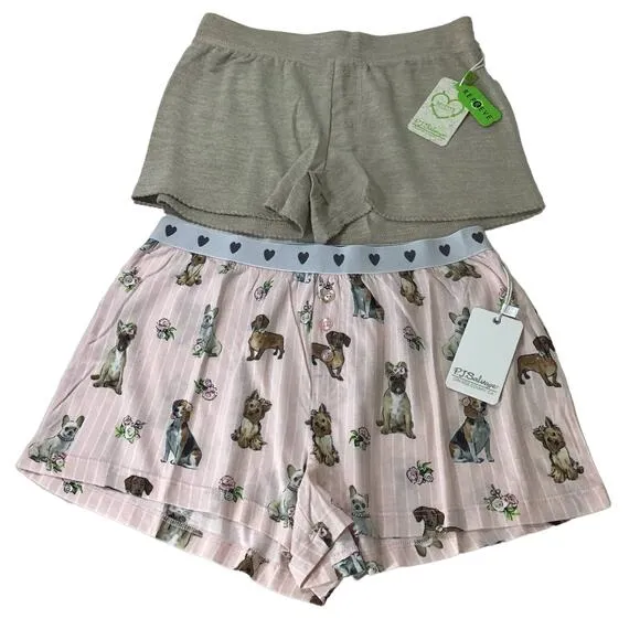 LOT OF 2 PJ SALVAGE XS Pink Dog Print Loungewear Pajama Bottoms Shorts NWT B25