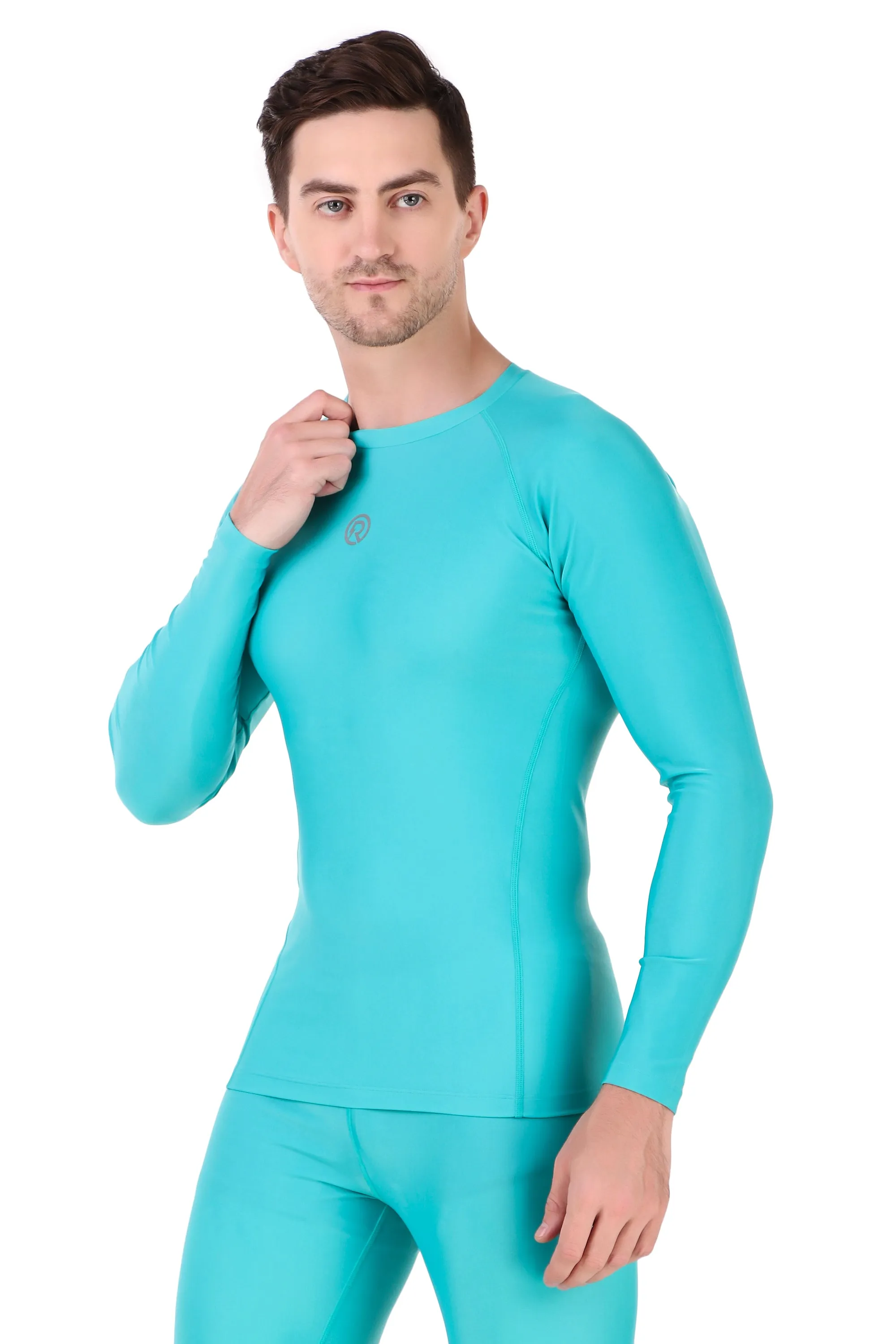 Men's Polyester Compression Tshirt Full Sleeve (Coral Green)