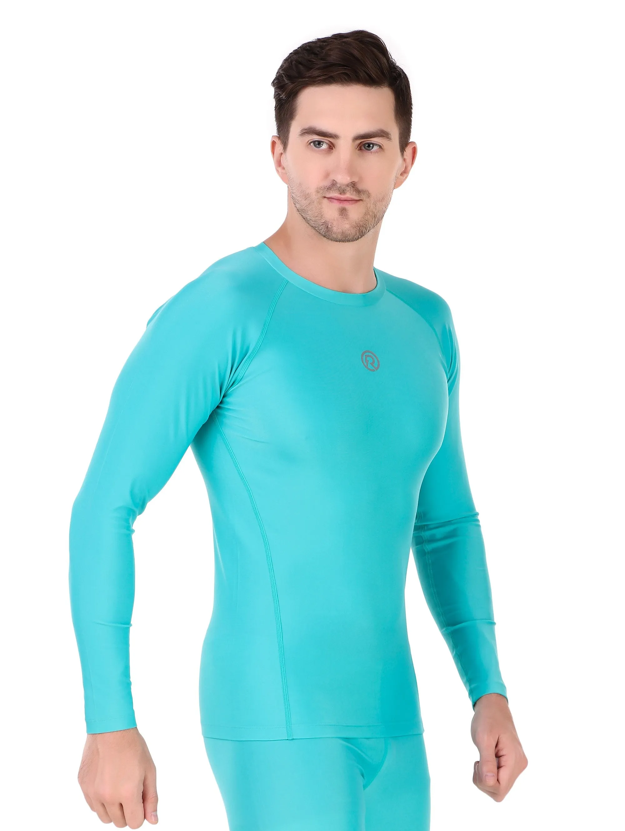 Men's Polyester Compression Tshirt Full Sleeve (Coral Green)