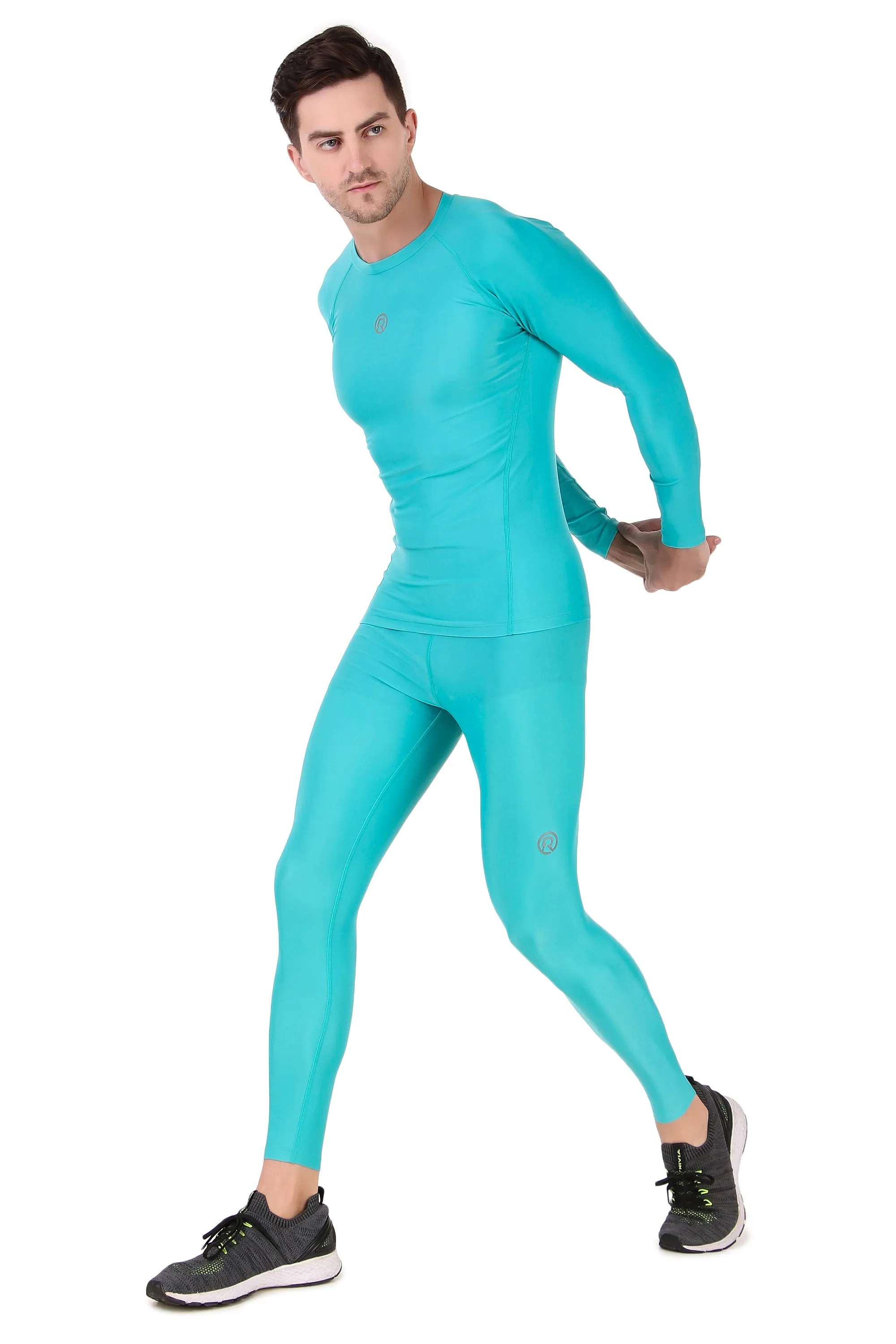Men's Polyester Compression Tshirt Full Sleeve (Coral Green)