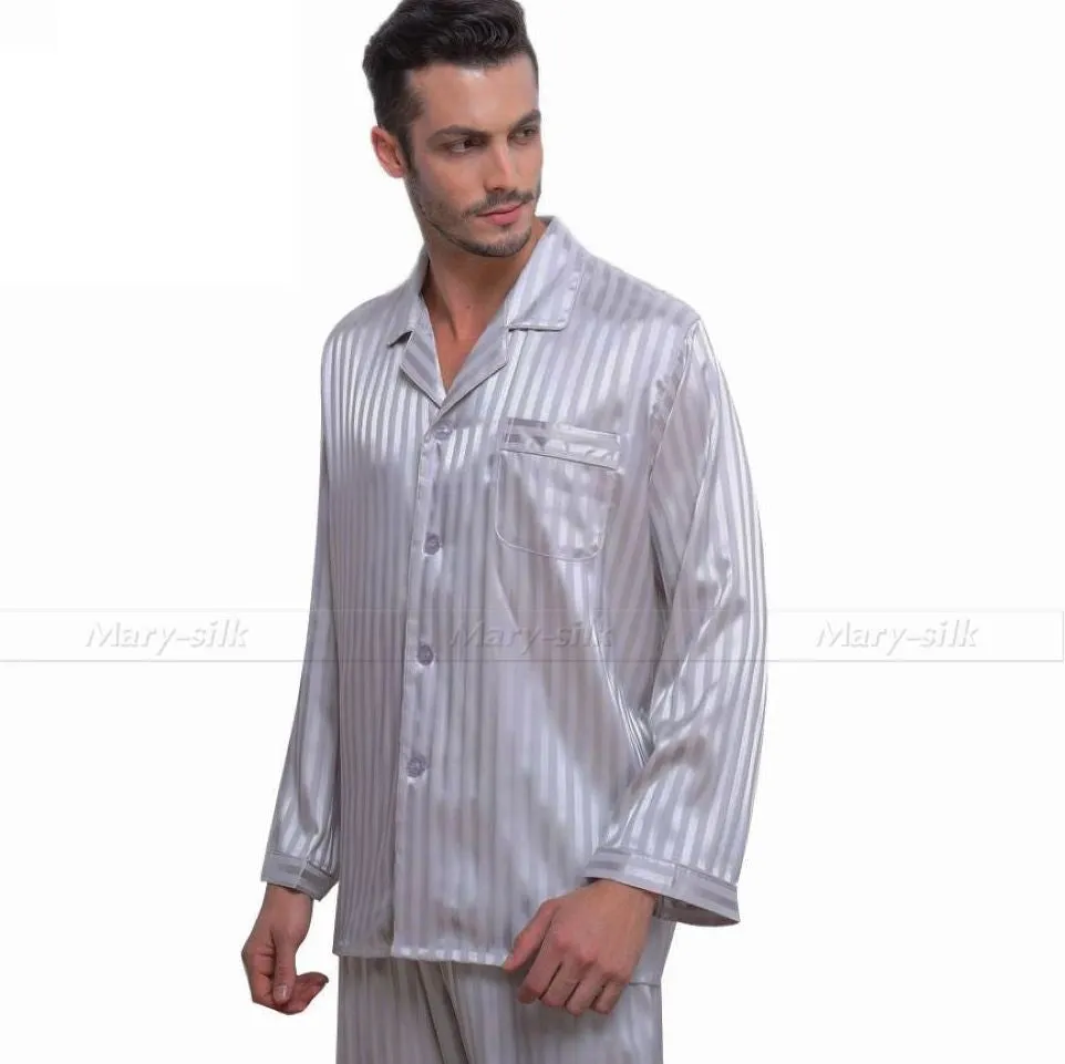 Mens Silk Satin Pajamas Set Pajama Pyjamas Set Sleepwear Set Loungewear S,M,L,XL,2XL,3XL,4XL Plus Striped Black