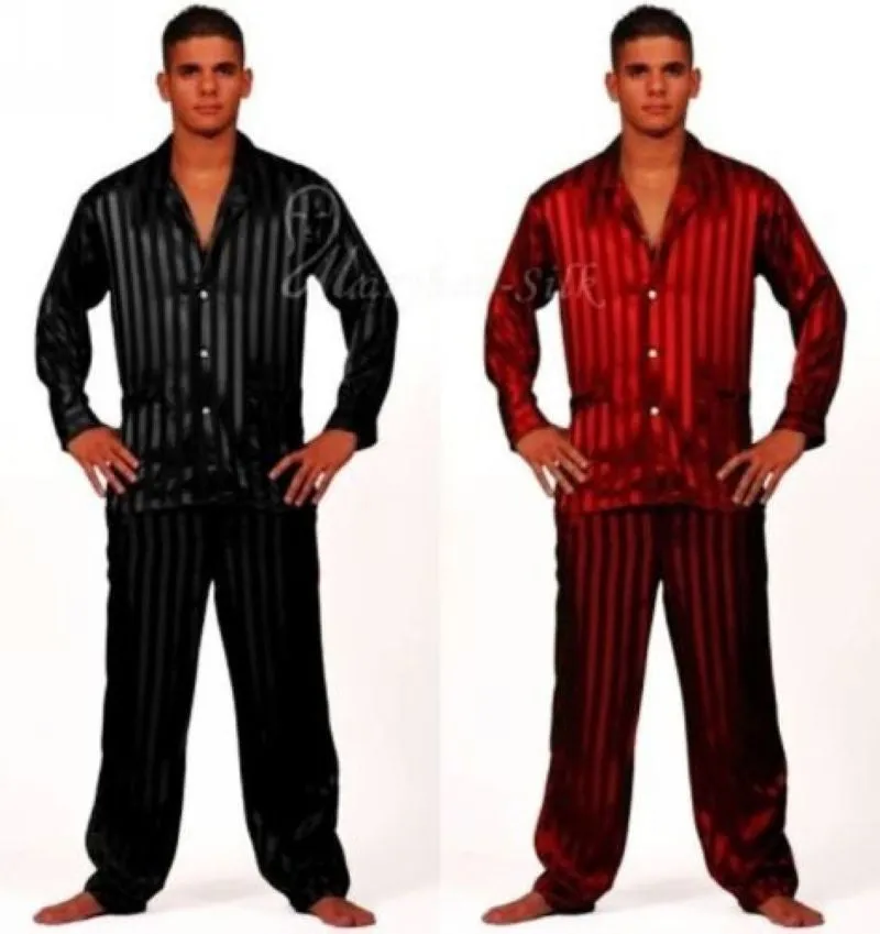 Mens Silk Satin Pajamas Set Pajama Pyjamas Set Sleepwear Set Loungewear S,M,L,XL,2XL,3XL,4XL Plus Striped Black