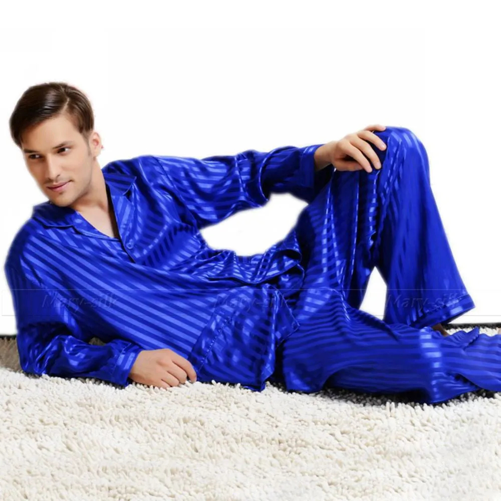 Mens Silk Satin Pajamas Set Pajama Pyjamas Set Sleepwear Set Loungewear S,M,L,XL,2XL,3XL,4XL Plus Striped Black