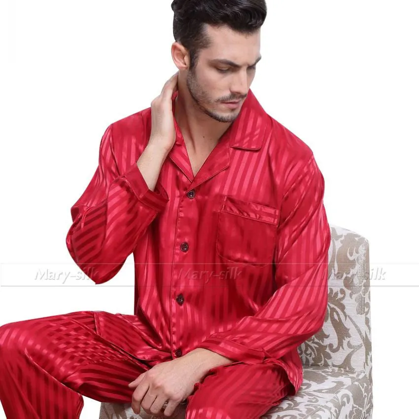 Mens Silk Satin Pajamas Set Pajama Pyjamas Set Sleepwear Set Loungewear S,M,L,XL,2XL,3XL,4XL Plus Striped Black