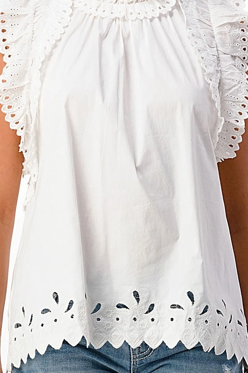 Miss Me Eyelet Detail Woven Top